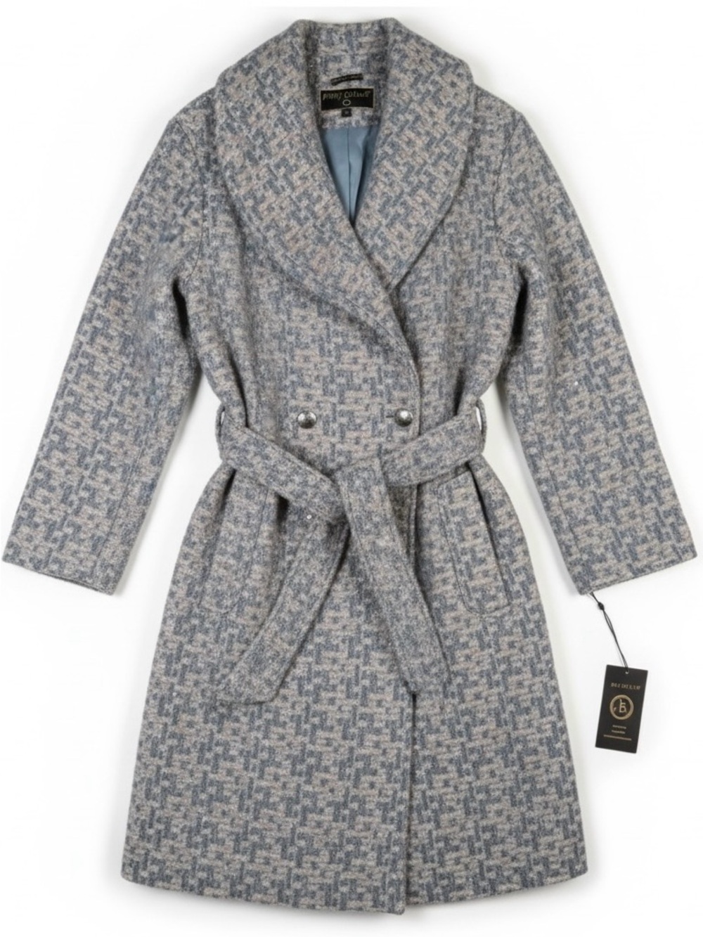 Kathy Ireland Women's Blue and Pink Basketweave Belted Trench Coat Size 3X NWT